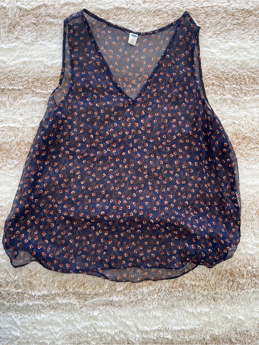 Old Navy Navy Sleeveless V-Neck Floral Chiffon Tank
